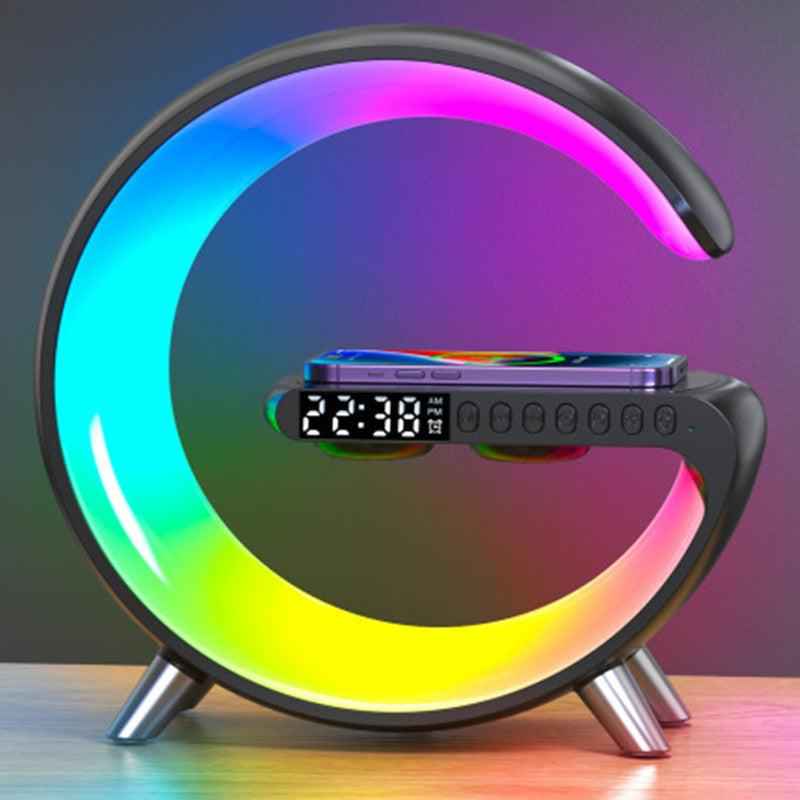 G-Shape LED Lamp with Bluetooth Speaker & Wireless Charger — RGB Atmosphere Night Light with App Control for Bedroom & Home Decor