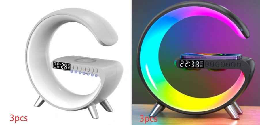 G-Shape LED Lamp with Bluetooth Speaker & Wireless Charger — RGB Atmosphere Night Light with App Control for Bedroom & Home Decor