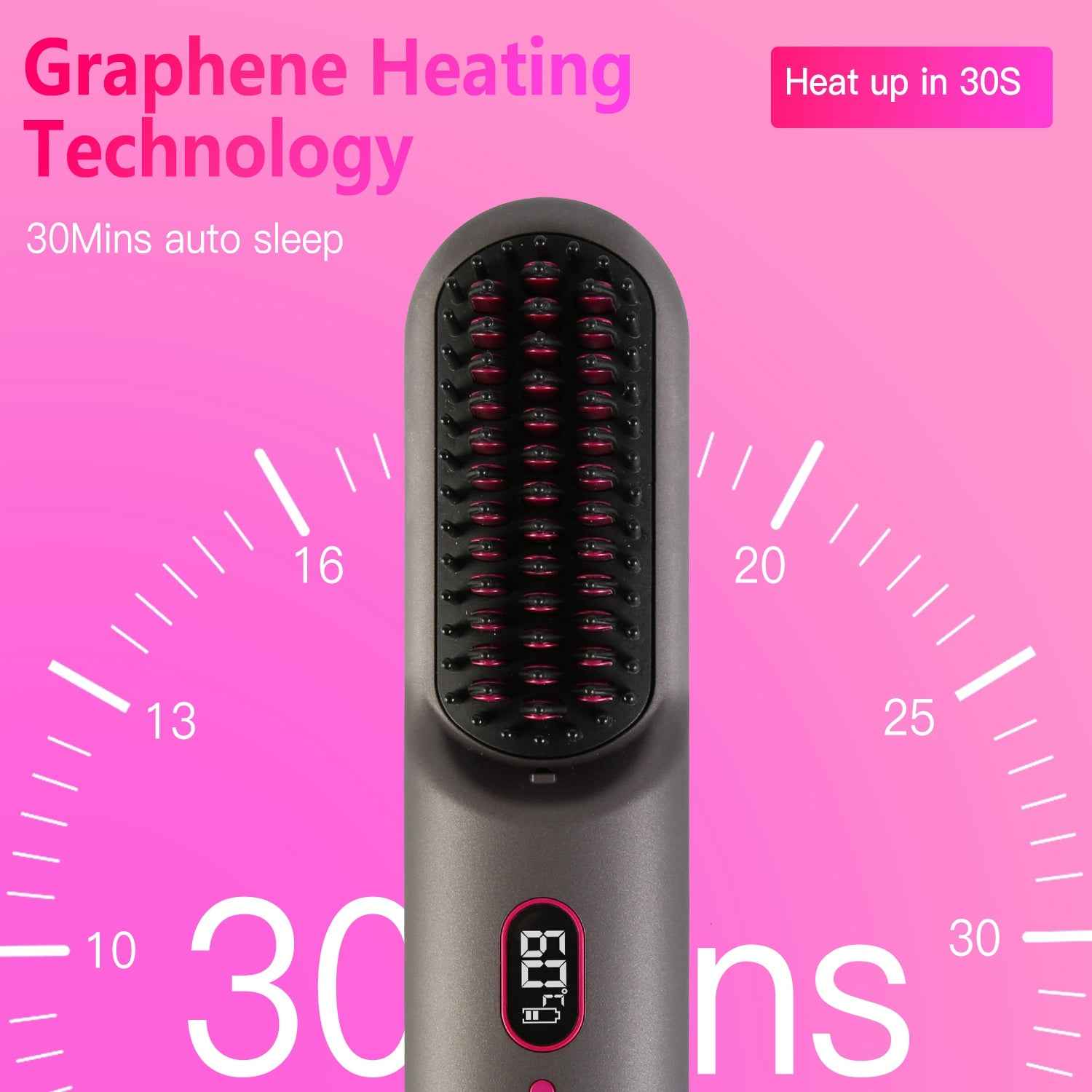 Cordless Hair Straightener Brush with 12 Heat Settings & LCD Display - Rechargeable Negative Ion Anti-Frizz Straightening Comb for Travel - Health Hive