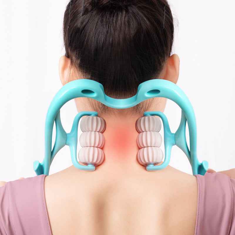 6-Wheel Manual Neck Massager Roller — Handheld Cervical Spine Pressure Relief Tool for Neck, Shoulders & Back