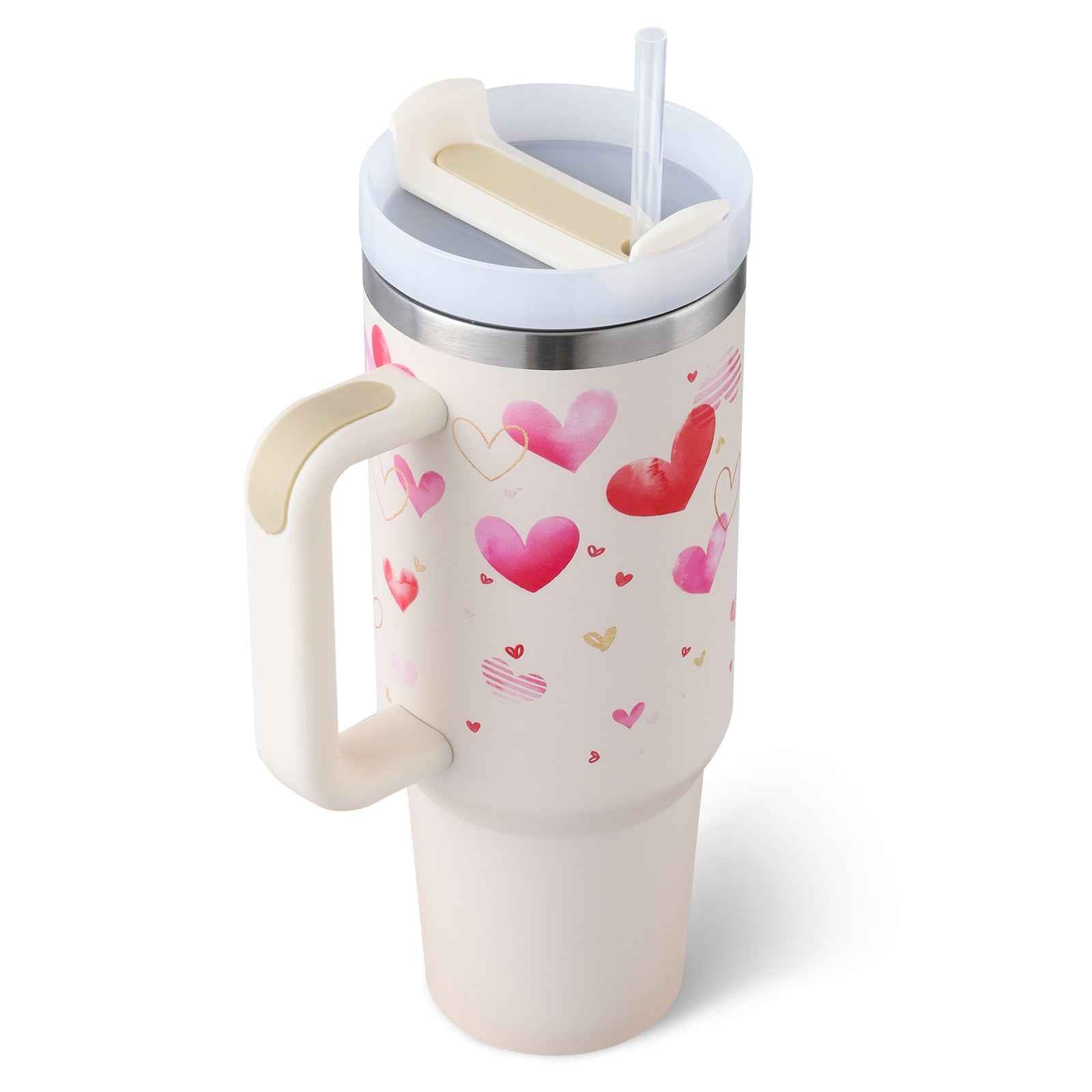 40 oz Insulated Tumbler with Handle & Straw — Stainless Steel Leak-Proof Travel Coffee Cup for Gym, Car & Office
