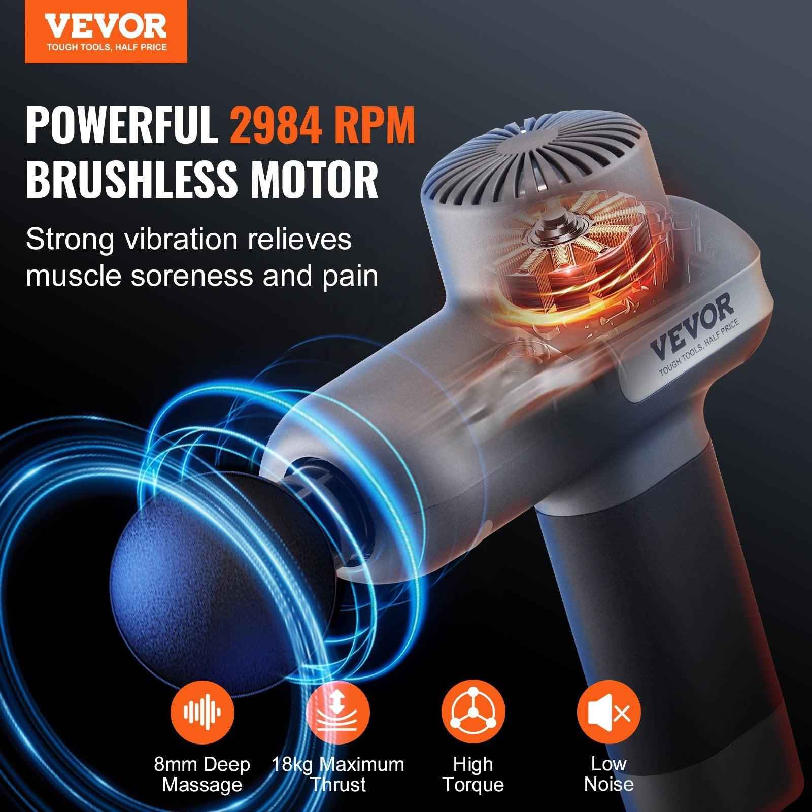 Deep Tissue Percussion Massage Gun — Quiet Handheld Fascia Gun for Muscle Recovery, Back Pain, Sciatica & Sports Relief | 5 Speeds, 6 Heads & Long Battery Life