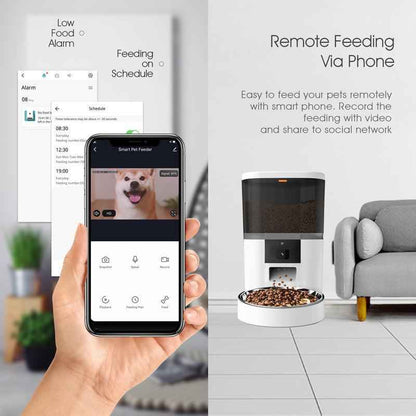 Smart Automatic Pet Feeder with HD Camera — WiFi App-Controlled Dog & Cat Food Dispenser with Two-Way Audio & Video Monitoring