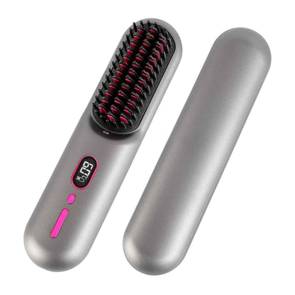 Cordless Hair Straightener Brush with 12 Heat Settings & LCD Display - Rechargeable Negative Ion Anti-Frizz Straightening Comb for Travel - Health Hive