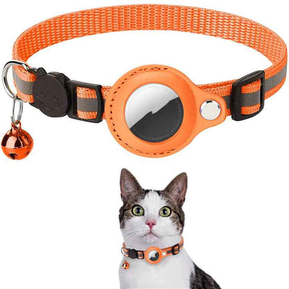 Reflective Dog & Cat Collar with AirTag Holder — Waterproof Nylon GPS Tracking Collar for Pets | Safe Night Walks
