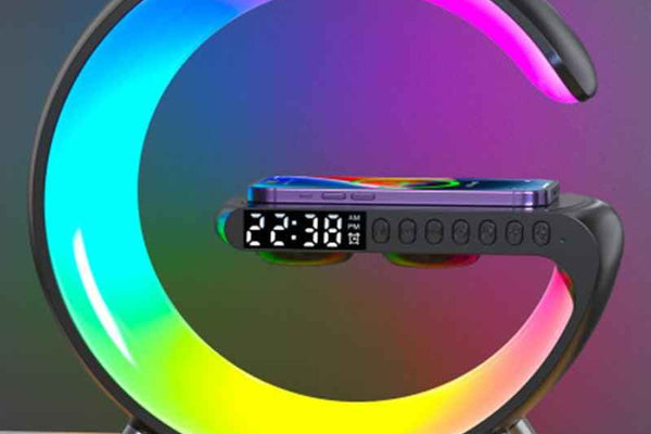 LED Lamp with Bluetooth Speaker - 3-in-1 RGB Night Light & Wireless Charger for Aesthetic Room Decor