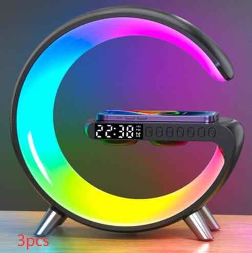 G-Shape LED Lamp with Bluetooth Speaker & Wireless Charger — RGB Atmosphere Night Light with App Control for Bedroom & Home Decor