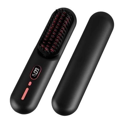 Cordless Hair Straightener Brush with 12 Heat Settings & LCD Display - Rechargeable Negative Ion Anti-Frizz Straightening Comb for Travel - Health Hive