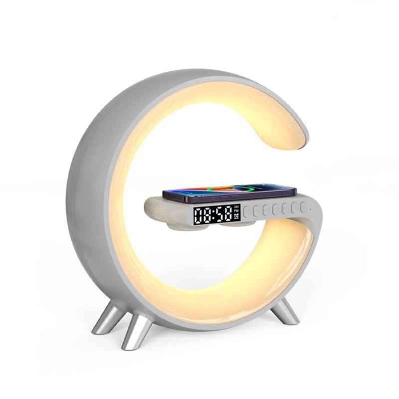 G-Shape LED Lamp with Bluetooth Speaker & Wireless Charger — RGB Atmosphere Night Light with App Control for Bedroom & Home Decor