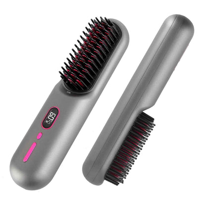 Cordless Hair Straightener Brush with 12 Heat Settings & LCD Display - Rechargeable Negative Ion Anti-Frizz Straightening Comb for Travel - Health Hive