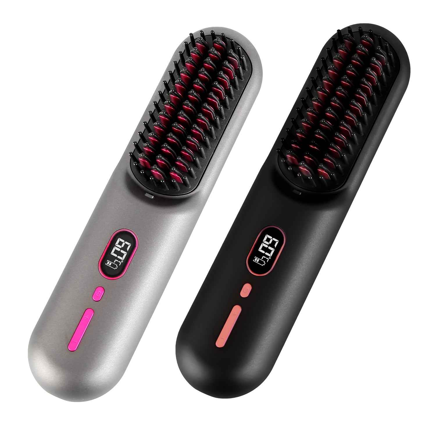 Cordless Hair Straightener Brush — Rechargeable Negative Ion Styling Comb with 12 Heat Settings, LCD Display & Anti-Scald Protection