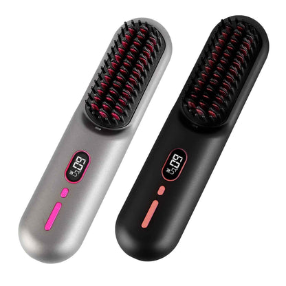 Cordless Hair Straightener Brush with 12 Heat Settings & LCD Display - Rechargeable Negative Ion Anti-Frizz Straightening Comb for Travel - Health Hive