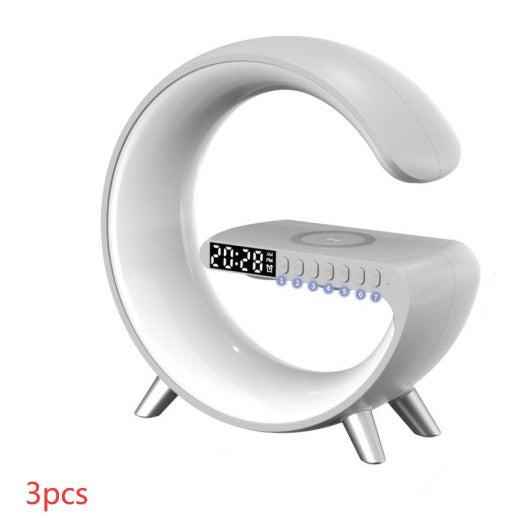 G-Shape LED Lamp with Bluetooth Speaker & Wireless Charger — RGB Atmosphere Night Light with App Control for Bedroom & Home Decor