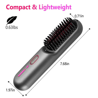 Cordless Hair Straightener Brush with 12 Heat Settings & LCD Display - Rechargeable Negative Ion Anti-Frizz Straightening Comb for Travel - Health Hive