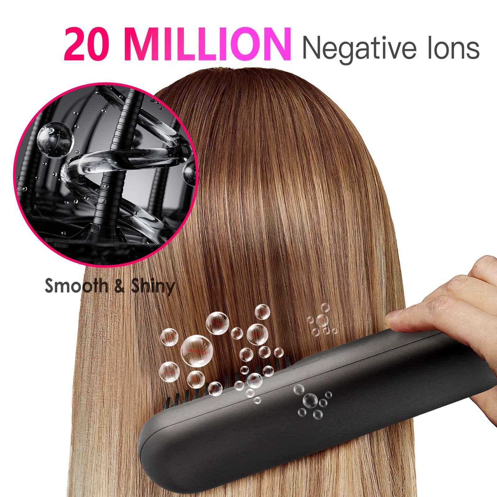 Cordless Hair Straightener Brush with 12 Heat Settings & LCD Display - Rechargeable Negative Ion Anti-Frizz Straightening Comb for Travel - Health Hive