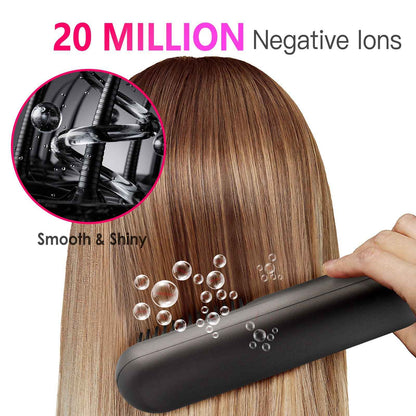 Cordless Hair Straightener Brush with 12 Heat Settings & LCD Display - Rechargeable Negative Ion Anti-Frizz Straightening Comb for Travel - Health Hive