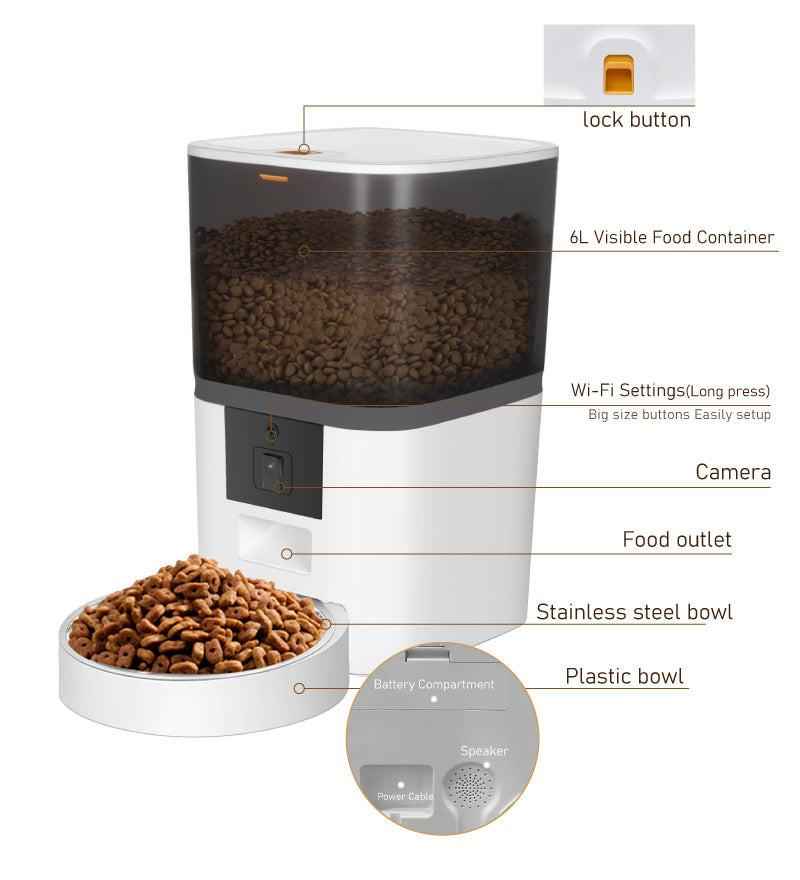 Smart Automatic Pet Feeder with HD Camera — WiFi App-Controlled Dog & Cat Food Dispenser with Two-Way Audio & Video Monitoring