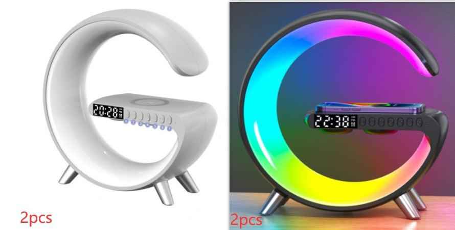 G-Shape LED Lamp with Bluetooth Speaker & Wireless Charger — RGB Atmosphere Night Light with App Control for Bedroom & Home Decor