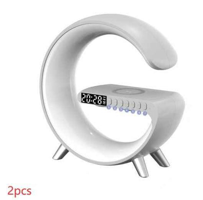 G-Shape LED Lamp with Bluetooth Speaker & Wireless Charger — RGB Atmosphere Night Light with App Control for Bedroom & Home Decor