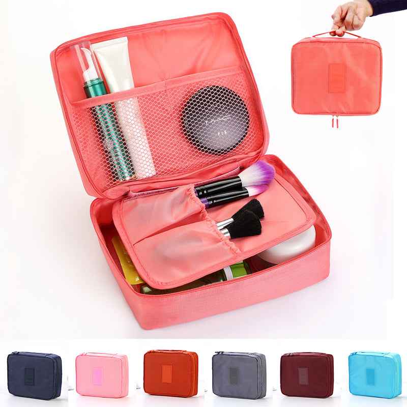 Waterproof Travel Makeup Bag — Large Capacity Cosmetic Organizer with Multi-Pocket Divider for Women
