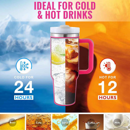 40 oz Insulated Tumbler with Handle & Straw — Stainless Steel Leak-Proof Travel Coffee Cup for Gym, Car & Office