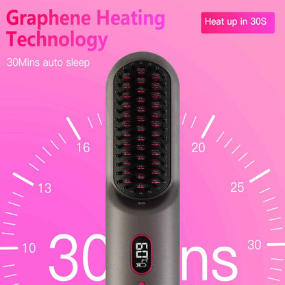 Cordless Hair Straightener Brush with 12 Heat Settings & LCD Display - Rechargeable Negative Ion Anti-Frizz Straightening Comb for Travel - Health Hive