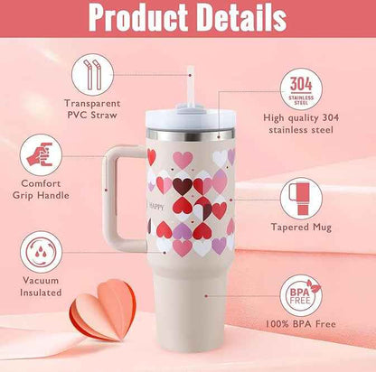 40 oz Insulated Tumbler with Handle & Straw — Stainless Steel Leak-Proof Travel Coffee Cup for Gym, Car & Office