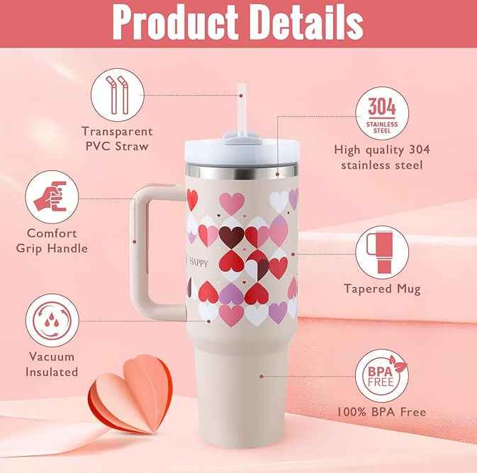 40 oz Insulated Tumbler with Handle & Straw — Stainless Steel Leak-Proof Travel Coffee Cup for Gym, Car & Office