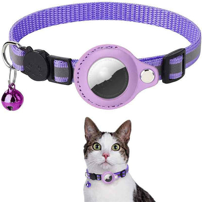 Reflective Dog & Cat Collar with AirTag Holder — Waterproof Nylon GPS Tracking Collar for Pets | Safe Night Walks