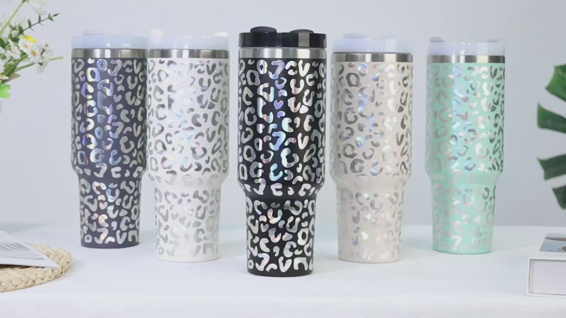 40 oz stainless steel insulated tumbler with Handle & Straw - Stainless Steel Travel Coffee Cup for Car, Gym & Office