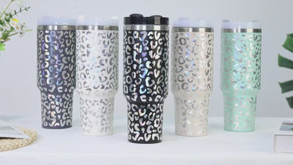 40 oz stainless steel insulated tumbler with Handle & Straw - Stainless Steel Travel Coffee Cup for Car, Gym & Office